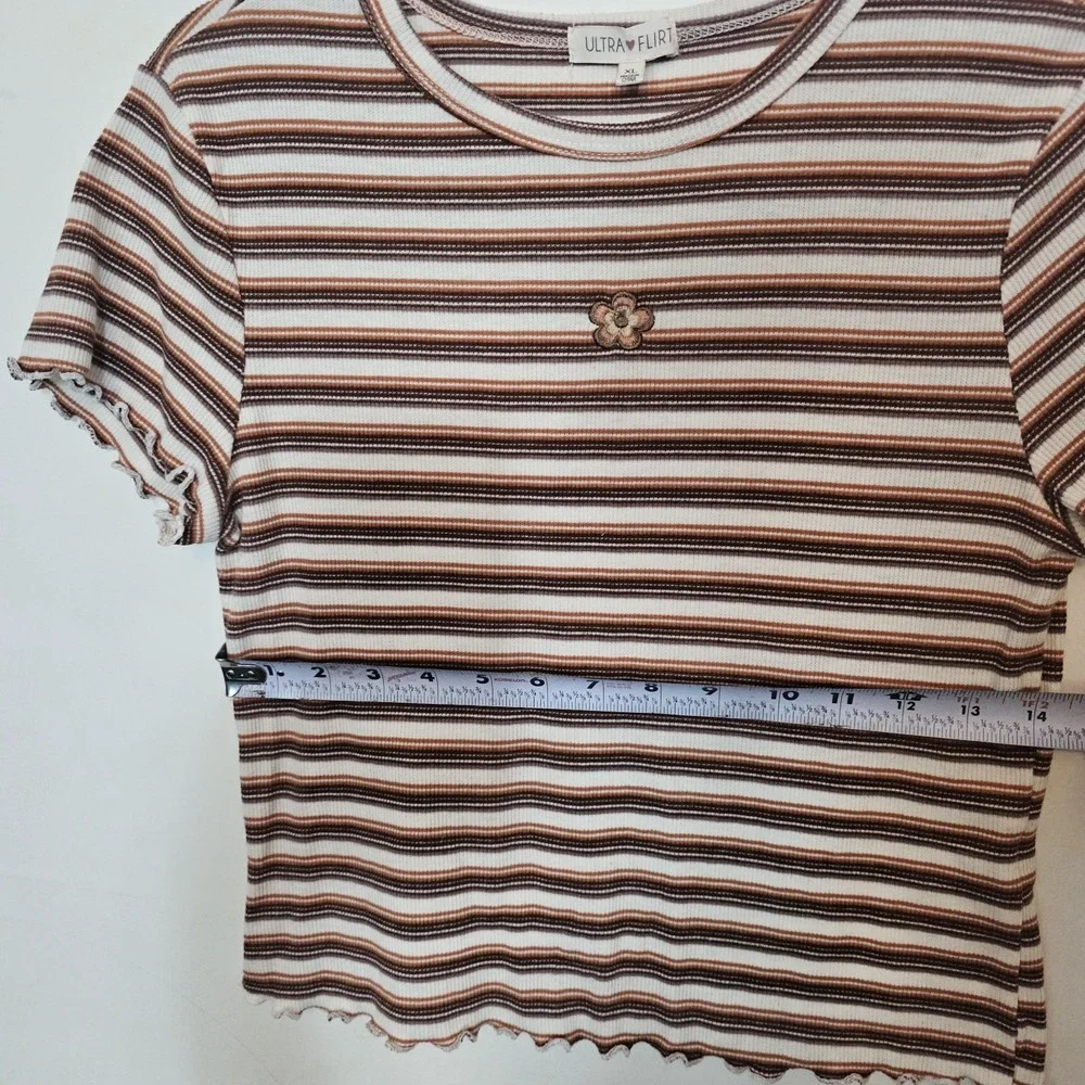 Ultra Flirt Striped XLarge Y2K Style‎ Slim Fit Short Sleeve Scalloped Hem Stripe - Picture 5 of 7